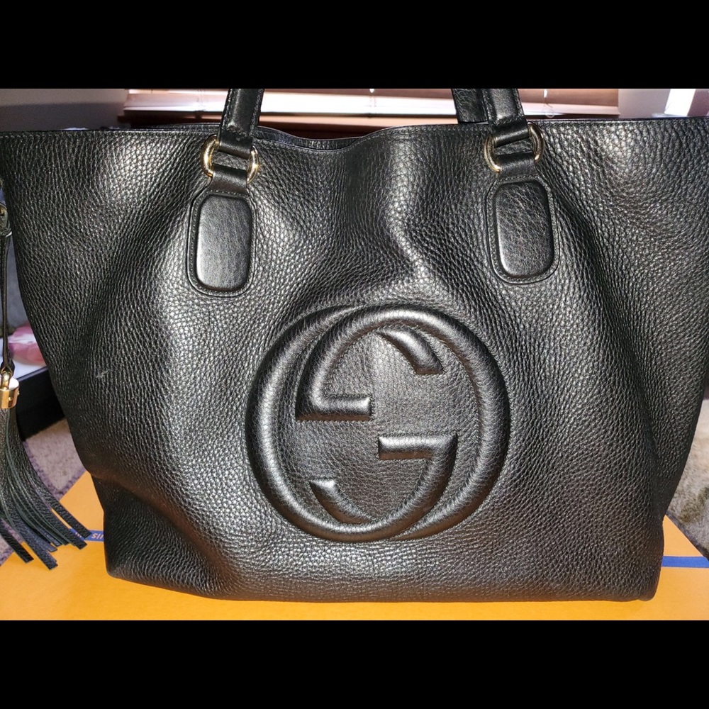 GUCCI Soho Leather Large Tote Black